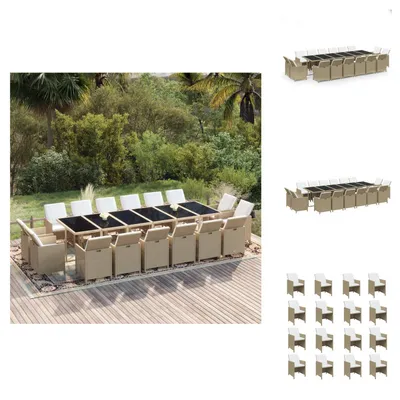 Image de vidaXL Ensemble de salle à manger de jardin 17 pièces avec coussins en polyrotin beige -  Ensembles de meubles de jardin