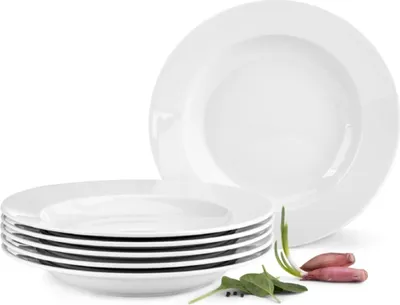 Obrázek produktu pro Konsimo polévkový talíř 6 ks "MUSCARI", vhodný do myčky a mikrovlnné trouby, bílý, porcelán, moderní, 22,5 cm