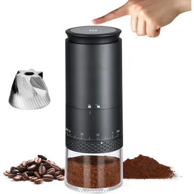Produktbild von Elektrische Kaffeemühle,einstellbarer Mahlgrad,Mahlkopf aus Edelstahl,geeignet für Kaffeebohnen,Leinsamen, Nüsse, Gewürze, Getreide,für Zuhause, Reise