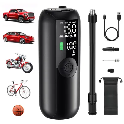 Produktbild von Kompressor für Fahrrad und Auto, 150 PSI, Elektrische Fahrradpumpe, Akku Luftpumpe für Auto, Motorrad, Roller, Fahrrad, Bälle