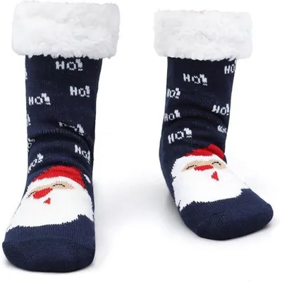 Produktbild von Kuschelsocken Herren Damen Warme Antirutschsocken Haussocken Dunkelblau Weihnachtsmann 37-46