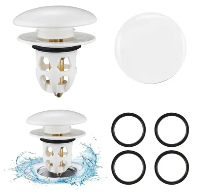 Zdjęcie produktu dla Zatyczka do zlewu, 2 sztuki, z zaworem zwrotny, typu "push-up", ceramiczna, sitko do odpływu, uniwersalna zatyczka typu "pop-up" z zabezpieczeniem przed zatykaniem, sitko do zlewu, wanny, kuchni, średnica 34-40 mm