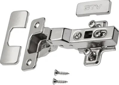 Produktbild von GTV - 2 x Hydraulisches Scharnier ECHC, Twin - Scharnier mit Dämpfung - Mittelanschlag - Montageplatte H=0 mit Euroschrauben - stilles Schließen - Möbelscharnier Topfscharnier Schranktürscharnier