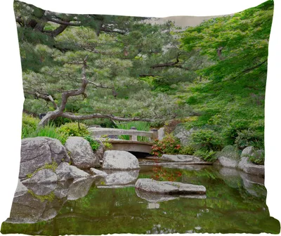 Produktbild von MuchoWow® Outdoor Kissen - Japanisch - Natur - Wasser - Steine - Bäume - 60x60 cm - Wetterfest - Lounge Kissen - Dekoration - Schlaf Kissen