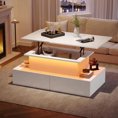Produktbild von STILVORA Couchtisch 90x55x41cm mit LED-Beleuchtung und 4 Schubladen, Beistelltisch mit Stauraum, Wohnzimmertisch im Hochglanz-Design, Weiß