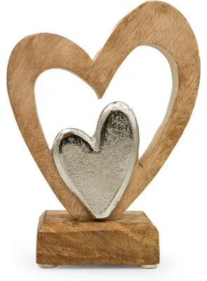 Produktbild von Herz-Aufsteller aus Mangoholz & Metall in Silber & Natur