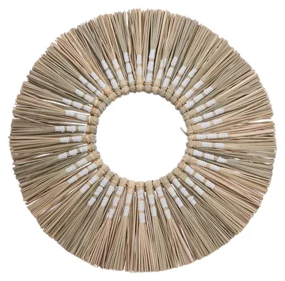 Produktbild von Wandspiegel, Schminktisch, dekorativer, runder Wandteppich aus gewebtem Gras, hängendes Wandornament für Schlafzimmer und Wohnzimmer