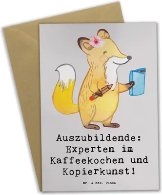 Produktbild von Mr. & Mrs. Panda Grußkarte Auszubildende Kaffeekünstler - Grau Pastell - Geschenk, Alltagsheld, Berufsausbildungsphase, osterkarte, weihnachtskarten, Berufsleben, Beruf