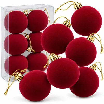 Produktbild von Weihnachtskugeln Christbaumkugeln Baumkugeln 6er Set 6 cm bordeaux beflockt Kunststoff matt Christbaumschmuck