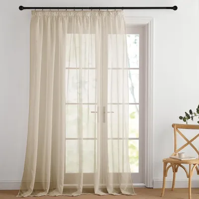 Zdjęcie produktu dla Przejrzysty zasłon z tkaniny woalowej, kolor khaki, wymiary 245 x 300 cm, z marszczącą taśmą