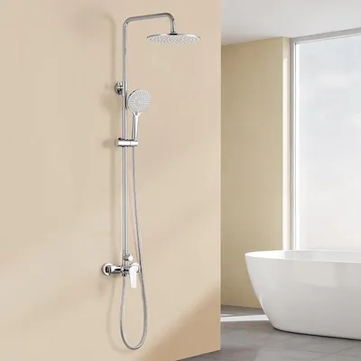 Obrázek produktu pro Kompletní set sprchové baterie, sprchový systém, sprchová sada, výškově nastavitelná (0,9-1,3 m), dešťová sprcha s baterií, kompletní sada sprchových baterií, dešťová sprcha se 3 funkcemi, ruční sprcha, chrom