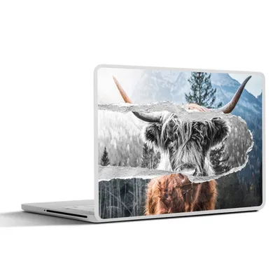 Produktbild von MuchoWow® Laptop Aufkleber Sticker Cover Schottischer Highlander - Kuh - Schwarz - Weiß 32.5x23.5 cm - Sticker für Laptop - Selbstklebend