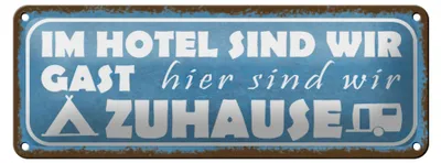 Produktbild von Blechschild Spruch 27x10cm Camping hier sind wir zuhause Dekoration
