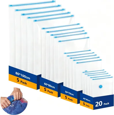 Productafbeelding van Vacuümzakken voor kleding - Set van 20 - Reizen - 4 maten - Vacuüm ruimtebesparend