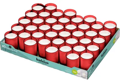 Imagen del producto de Vasos transparentes Bolsius Horeca, tamaño 55/42, envase de 40 unidades, color rojo