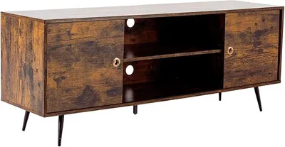 Imagen del producto de Silecomplaza: Mueble de TV vintage, mesa de televisión con 2 puertas correderas, estante para televisores de hasta 58 pulgadas con estantes, color marrón