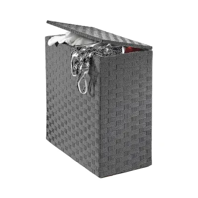 Produktbild von Kobolo Wäschesammler Wäschesortierer - Nylon - weiß schwarz - 125L - 2 Fächer - Aufbewahrungskorb Sortierer Wäschesack Laundry bin basket Home Room
