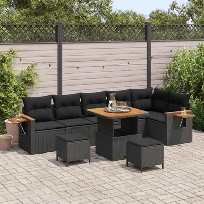 Immagine prodotto di vidaXL Set di divani da giardino 9 pezzi in polirattan nero