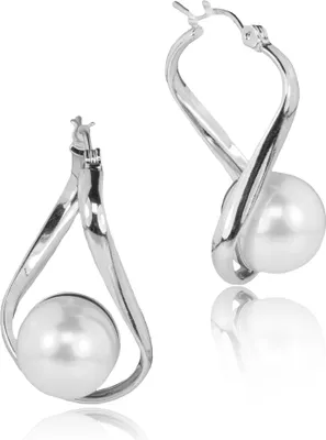 Produktbild von LUISIA® Geschwungene Ohrringe "Liora" mit Premium Perle - Silber / White Pearl