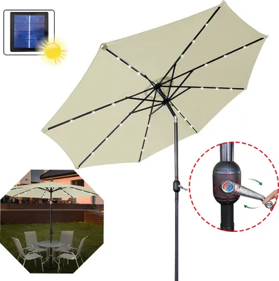 Produktbild von UISEBRT 3m LED Sonnenschirm Ampelschirm in Beige mit Solarpanel, Garten Strandschirm, Marktschirm für Terrasse und Balkon, Mit LED-Beleuchtung für den Außenbereich