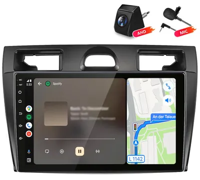 Image de Autoradio 4+64 Go avec caméra et microphone, compatible avec Ford Fiesta (2002-2008), intégrant Carplay, Android Auto, radio multimédia, GPS, Wi-Fi, Bluetooth, DAB+, RDS,au volant (SWC), écran de 9 pouces
