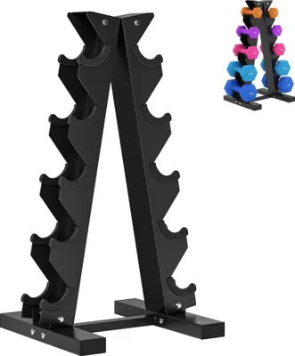 Image de Support pour haltères - Étagère en acier à 5 niveaux - Capacité de charge max. 100 kg - 35 × 33 × 66 cm - Pour salle de sport et domicile - Noir
