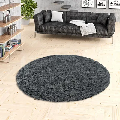 Produktbild von Hochflor Langflor Shaggy Teppich Luxury Anthrazit Rund, Größe:120 cm Rund