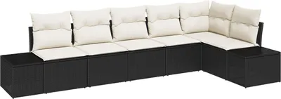 Produktbild von Möbel 6-teiliges Garten Sofa Set mit Kissen Schwarz Poly Rattan - Gartensofas 3347077