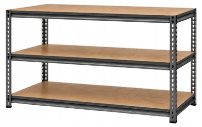 Obrázok produktu pre Regál do obchodu, výkladová vitrína, drevená doska, 3 police, nosnosť 1800 kg, rozmer 100x50x80 cm