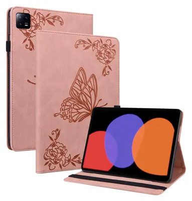 Image de Étui en simili cuir rose pour Xiaomi Pad 6 / 6 Pro, motif papillon