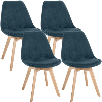 Produktbild von CLP 4er Set Esszimmerstühle Linares gepolstert mit Rückenlehne Buchenholzgestell | Farbe dunkelblau Material Cord