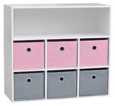 Image de Meuble de rangement - 7 cases - L 76.5 cm x P 29.5 cm x H 70 cm - Gris et rose