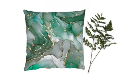 Produktbild von MuchoWow® Zierkissen Sofakissen Wohnzimmer Dekokissen 45x45 cm Gold - Marmor - Grün - Luxus - Marmoroptik - Grau - Schlafpolster - Polster für das Sofa