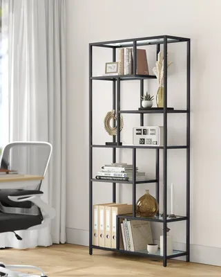 Produktbild von VASAGLE Bücherregal, Regal mit 7 Ablagen, Standregal, Ablagen aus Hartglas