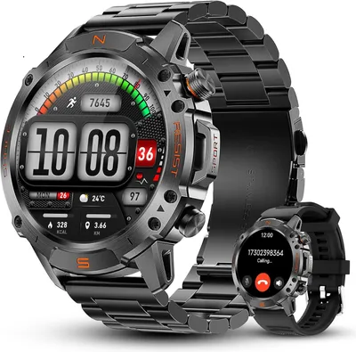 Produktbild von WalkerFit Militär Smartwatch Herren 1.43'' AMOLED, 60 Tage Akku, 170+ Sportmodi, Bluetooth Anrufe, 3ATM wasserdicht, Kompass