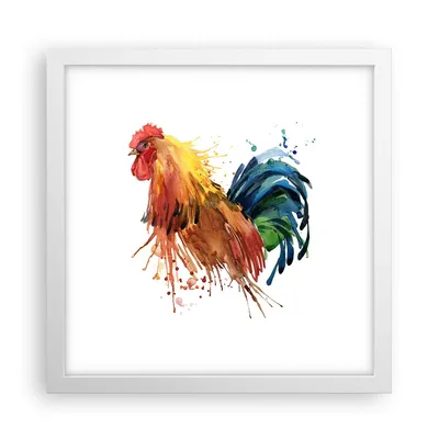 Produktbild von Gerahmtes Poster - Weißer Rahmen - Hahn Ilustration Tier Farben - 30x30 cm - Wand Bild - Wanddeko - Wandbilder - Wandposter - Bilderrahmen - Bilder - Kunstdruck - Wandbild - P2WAC30x30-2842