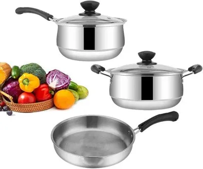 Productafbeelding van Kookgerei Set - Pannen Set - Koken en Bakken - Antiaanbaklaag - 3 Delig - Zwart