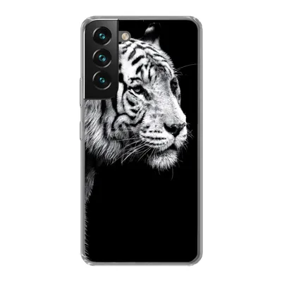 Produktbild von MuchoWow® Handyhülle Schutzhülle Hülle für Samsung Galaxy S22 Studioaufnahme eines weißen Tigers auf schwarzem Hintergrund Silikon Softcase Handy Hülle - Mobiltelefonhülle