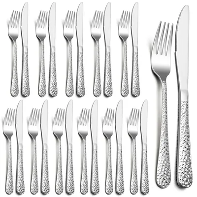 Steakbesteckset 24-teilig, Edelstahl, Hammerschlaggriff, spülmaschinengeeignet