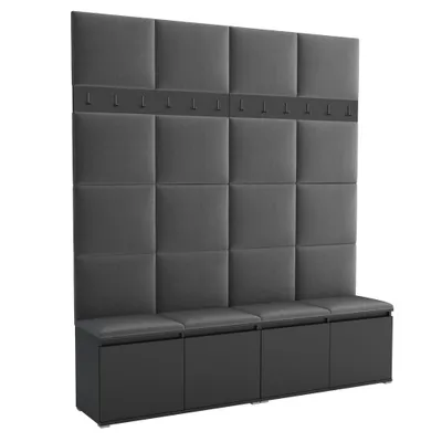 Produktbild von Garderobe LUTON 2 BLACK 15 – Farbe: schwarz, moderner Schrank 40x200x213 cm, funktionale Lösung für den Flur, Garderobeschrank, Flurmöbel