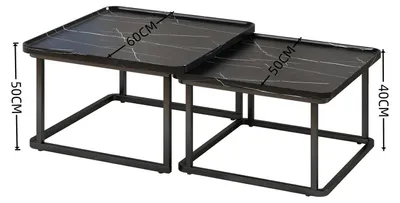 Immagine prodotto di Set di 2 tavolini - Tavolini quadrati - Piano in legno scanalato - Struttura in metallo - 60/50 cm - Tavolini per il soggiorno - Neri