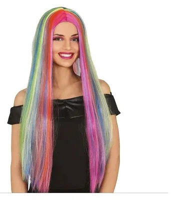 Produktbild von Perücke Langes, Regenbogenfarbenes, Glattes Haar