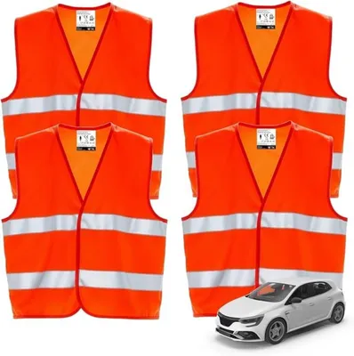 Produktbild von 4er Warnwesten Auto ISO20471 orange 2026 - leuchtende & reflektierende Sicherheitswesten für PKW & LKW - Autozubehör für Notfälle und Pannen