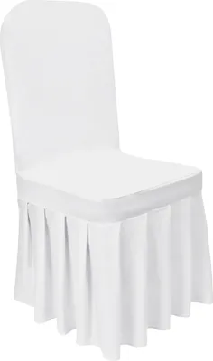 Produktbild von Stuhlhusse Stretch Weiß mit Skirting "Faltenrock" elastischer Universal Stuhlüberzug Stuhlbezug dehnbar, 1 Stück