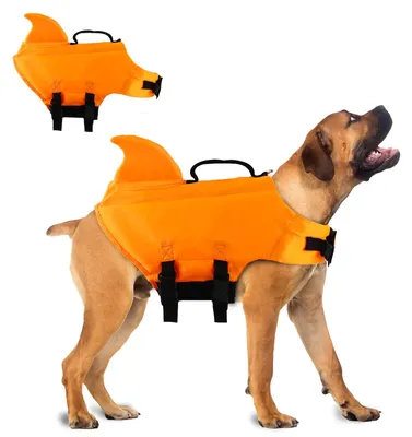 Hunde-Schwimmweste mit Haifischflosse, Orange, XL