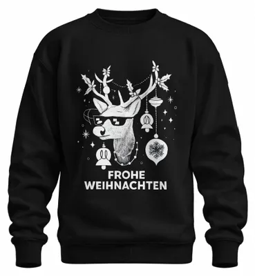 Zdjęcie produktu dla HAPPY CHRISTMAS Reindeer Sunglasses Deer Christmas baubles Uni Sweatshirt Pullover, czarny, 3XL