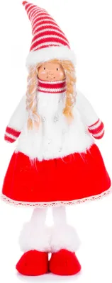 Image de Figurine MagicHome Noël, Fillette en robe, en tissu, rouge-blanc, debout, 17x13x48 cm