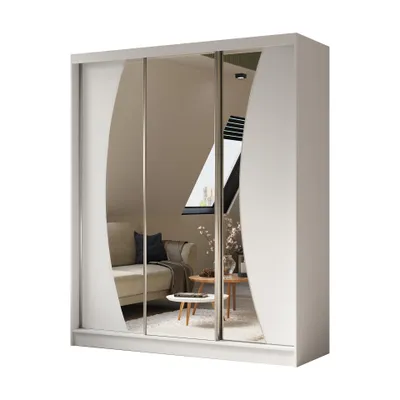 Produktbild von Schwebetürenschrank VOX 180 cm – Kleiderschrank mit Schubkasteneinsätze, Spiegel & Schiebetüren (Weiß)