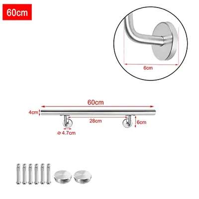 Produktbild von ACXIN Edelstahl Handlauf 60cm, Aussen Innen Wandhandlauf Brüstung Geländer, Ø 40 mm Treppengeländer mit Wandhalterung und Endkappen (60cm, Silber)