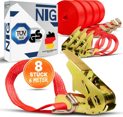 Produktbild von Spanngurt Zurrgurte 800 kg 8 Stück daN 6m 6 Meter Ratschengurt 2 teilig, DIN